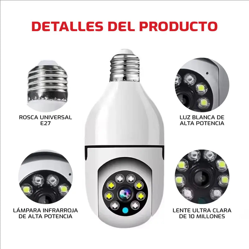 CÁMARA BOMBILLO 360° | Seguridad total sin cables ni complicaciones 📸